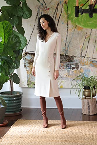 Image of Maggy London Women's Maggy London Women's Dresses V-Neck Midi with Side Skirt Buttons Detail