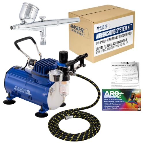 Master Airbrush Multi-Purpose Gravity Feed Air Brush Kit with Air Compressor - Model G22 Gravity...