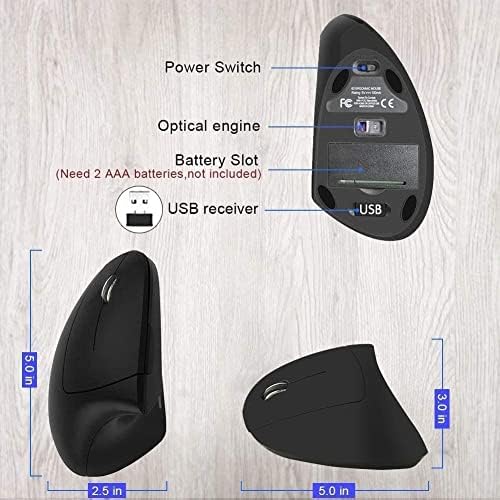 Ergonomic Mouse Left Hand, 2.4G Left-Handed Wireless Vertical Mouse Ergonomic Mice, 3 Adjustable DPI (800/1200/1600), Specially for Left-handers - 1