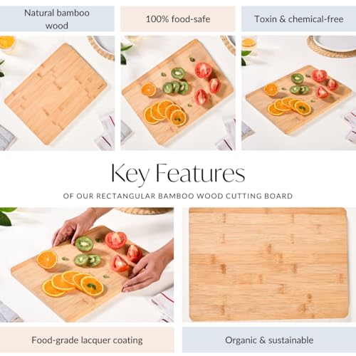 Image of Nestasia Bamboo Wood Chopping Board for Kitchen (35cm x 25cm) | 100% Food Safe, Natural & Organic Cutting Board for Chopping Fruits & Vegetables | Toxin & Chemical-Free