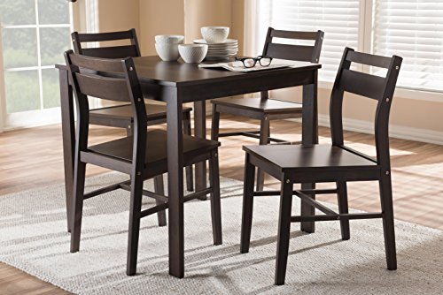 Baxton Studio Lovy Modern And Contemporary Walnut Brown Fabric Upholstered Walnut-Finished 5-Piece Dining Set #TOP3