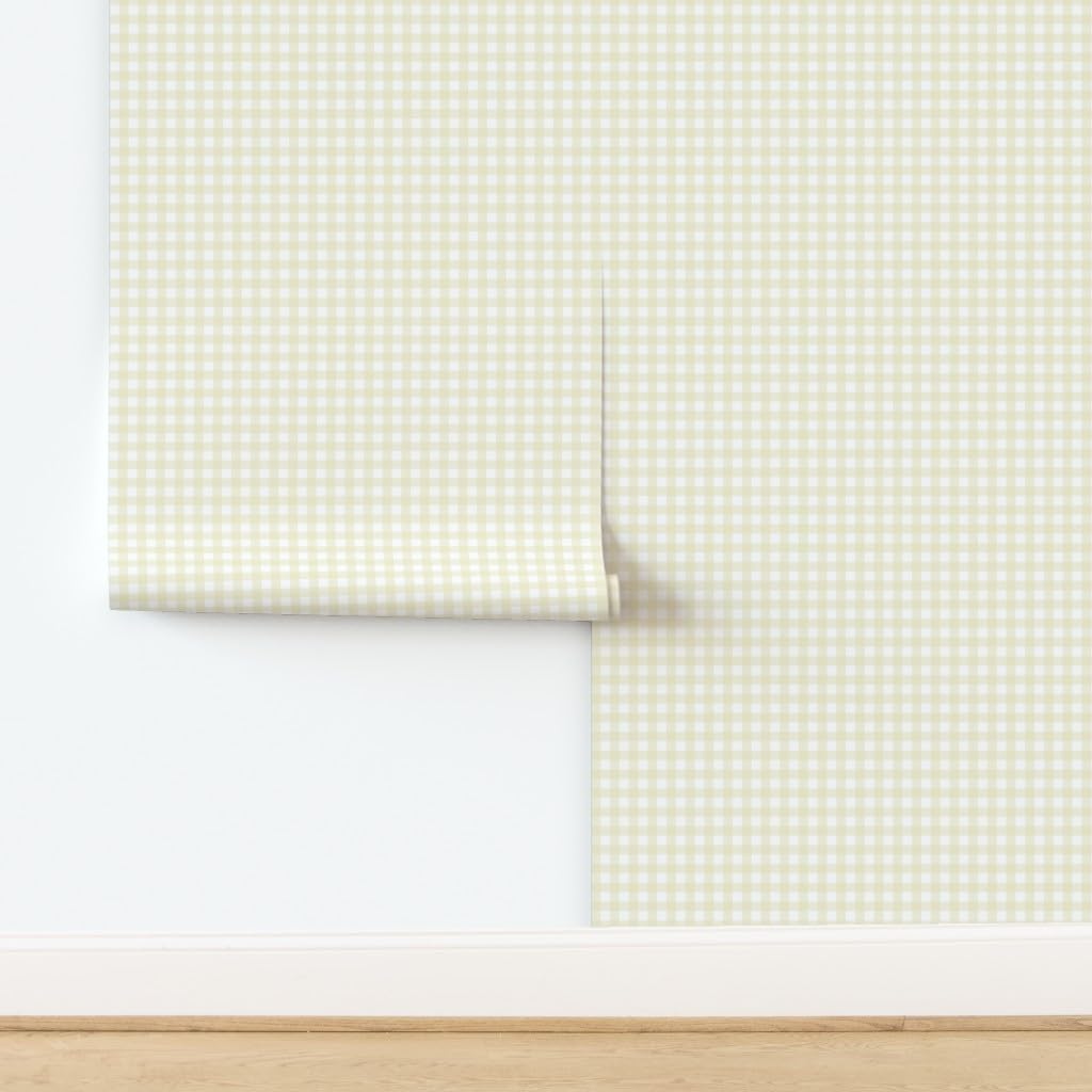 Spoonflower Removable Wallpaper 3ft x 2ft - Soft Cream Tan Country Gingham Buffalo Check Custom Pre-Pasted Wallpaper