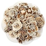 AceOrbit Set of 50 DIY Sola Wood Flowers Assortment Small Craft Wooden Flowers Fake Flower Bulk for Wedding Home Decorations DIY Bouquet 1.38-1.77 Inch (Retro,Dark Brown)