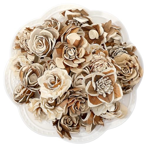 AceOrbit Set of 50 DIY Sola Wood Flowers Assortment Small Craft Wooden Flowers Fake Flower Bulk for Wedding Home Decorations DIY Bouquet Gift Embellishments 1.38-1.77 Inch(Retro Dark Brown)