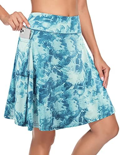 KORALHY Women's Golf Skirts & Skorts, Women's 20" Knee Length Skorts Skirts Tennis Athletic Girls Sports Casual Skorts Pocket Stretchy High Waist Running Skirt Built in Shorts XXL
