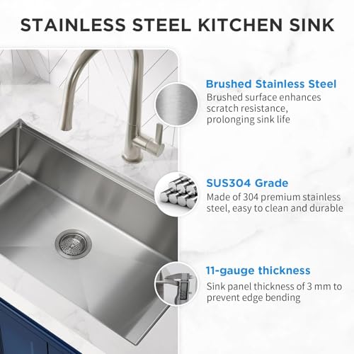 SANYCASA 30 Inch Undermount Kitchen Sink Superior Drain Kitchen Sinks 11 Gauge (3mm) Stainless Steel, Single Bowl Integrated Ledge Multifunctional Workstation Set - by SANYCASA - Image 5