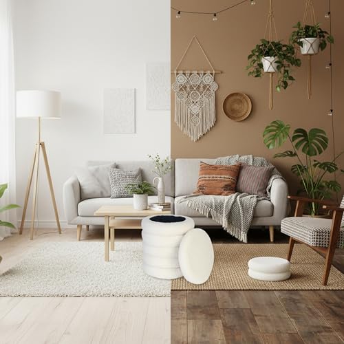 Taburete de almacenaje blanco rectangular estilo escandinavo con puf contenedor boho 5