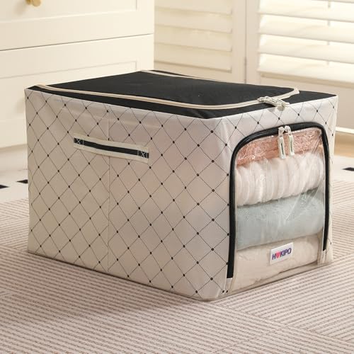 Image of HOKIPO 600D Oxford Fabric Cloth Organizer for Storage, Ivory Noir - Large Pack of 1 (AR-6489-BLK)
