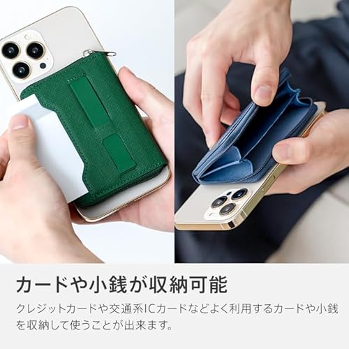 [ピタング] magsafe カードケース 財布 ラウンドファスナー スマホスタンド スマホグリップ機能付き カード収納 メンズ ブラック