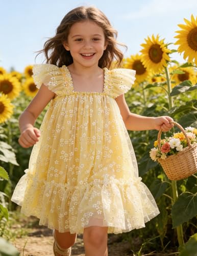Image of Arshiner Toddler Tulle Dress for Girls Layered Tutu Ruffle Dresses Swing Twirly Fairy Summer Birthday Party Wedding Sundress