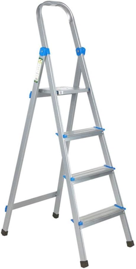 Step Stool 4 Steps Ladder, Aluminum Alloy Ladder Frame Foldable Non-Slip Household Stepladders with Raised Handrails 150Kg Load Step Ladder/45X143Cm