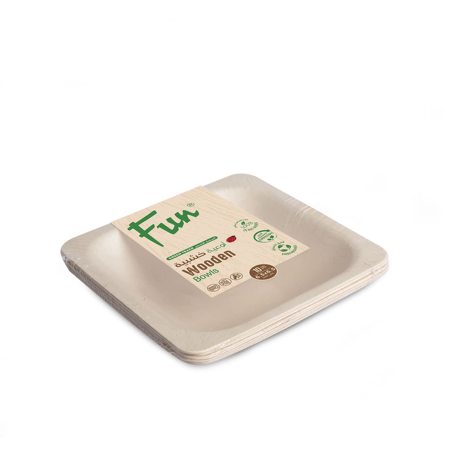 Fun Wooden Square Bowl poplar 6.5"in - Portable, Lightweight Bowl Breakfast Cereal Dessert Serving Bowl | Dishwasher & Microwave Safe | Ideal for, Deserts, Icecream (Pack of 10)