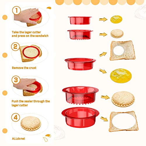 Yumkt 10 Pcs Sandwich Cutter Sealer Cookie Bread Pancake Maker, Mold Sandwich Press Luchable Box Accessories Sandwich Decruster Sandwich For Gifts Sandwich Cutter For Kids (Red & Yellow） #TOP3