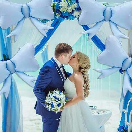 Image of 4 Pcs Large Bow Balloons, Blue Bow Balloon Coquette Balloons for Blue Bow Party Decorations Coquette Birthday Decorations