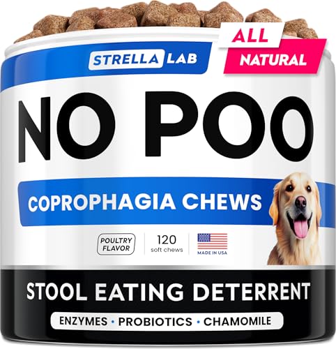 STRELLALAB No Poo Chews for Dogs – Helps Stop Poop Eating, Coprophagia Support with Probiotics, Digestive Enzymes & Fresh Breath (Turkey)