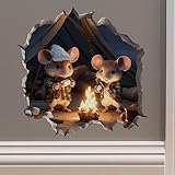 Camping Mice in Mouse Hole Decal - Mouse Hole 3D Wall Sticker