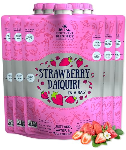 Lt. Blender's Strawberry Daiquiri in a Bag – Strawberry Daiquiri Mix - Each Bag Makes 1/2 Gallon - Non-GMO – No Daiquiri Machine Needed - Make a Cocktail, Wine Slushie or Mocktail - (Pack of 5)