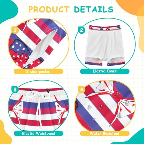 Independence Day American Bows (3) Boys Swim Trunks with Compression Liner Quick Dry Bathing Bottom Kids Beach Shorts4