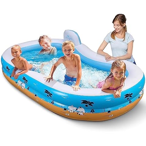 Large Inflatable Pool with Seat, Jhunswen Blow Up Pool for Adults, 100" x 61" x 17" Swimming Pool for Kids with Backrest for Backyard Outside, Family Summer Water Center (Without Pump) Cover