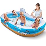 Inflatable Swimming Pool, Jhunswen Blow Up Pool with Seats and Backrests, Full-Sized Kiddie Pool for Backyard Outdoor, Large Inflatable Pool for Adults Kids, 100" x 61" x 17"