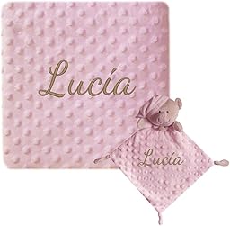 various Set Personalizada Manta + Dou Dou Bordado Bebe Recien Nacido Padres Primerizos Manta Suave Minky Poliester Cuna Coche Nina Nino Nombre Bordado Detalle Tierno Color Rosa