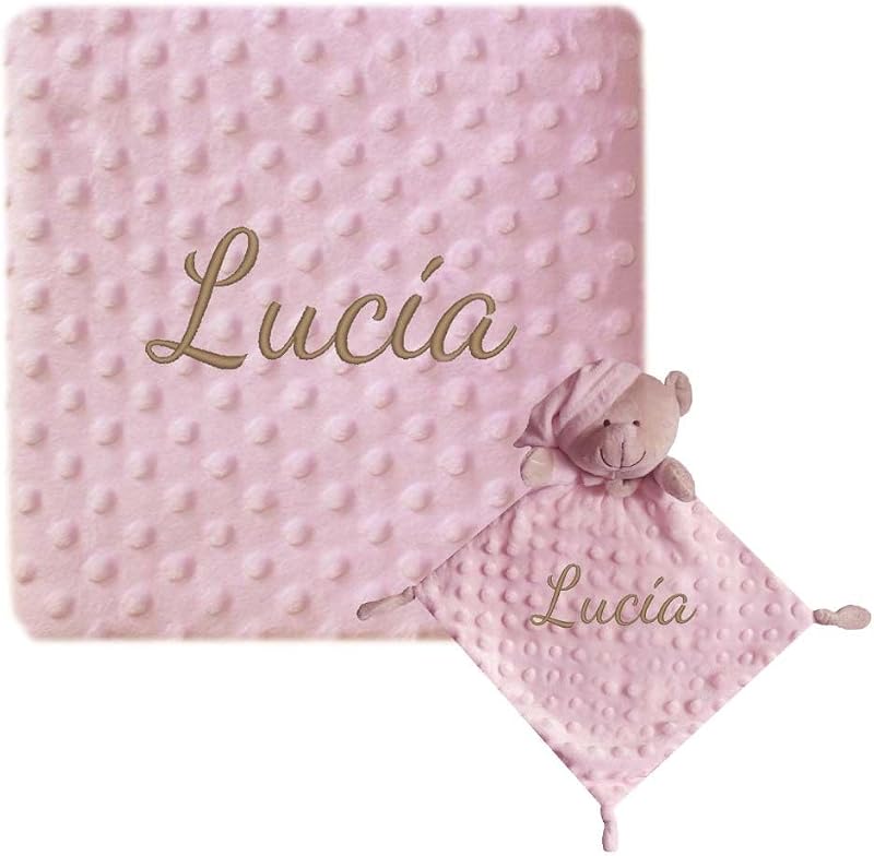 various Set Personalizada Manta + Dou Dou Bordado Bebe Recien Nacido Padres Primerizos Manta Suave Minky Poliester Cuna Coche Nina Nino Nombre Bordado Detalle Tierno Color Rosa