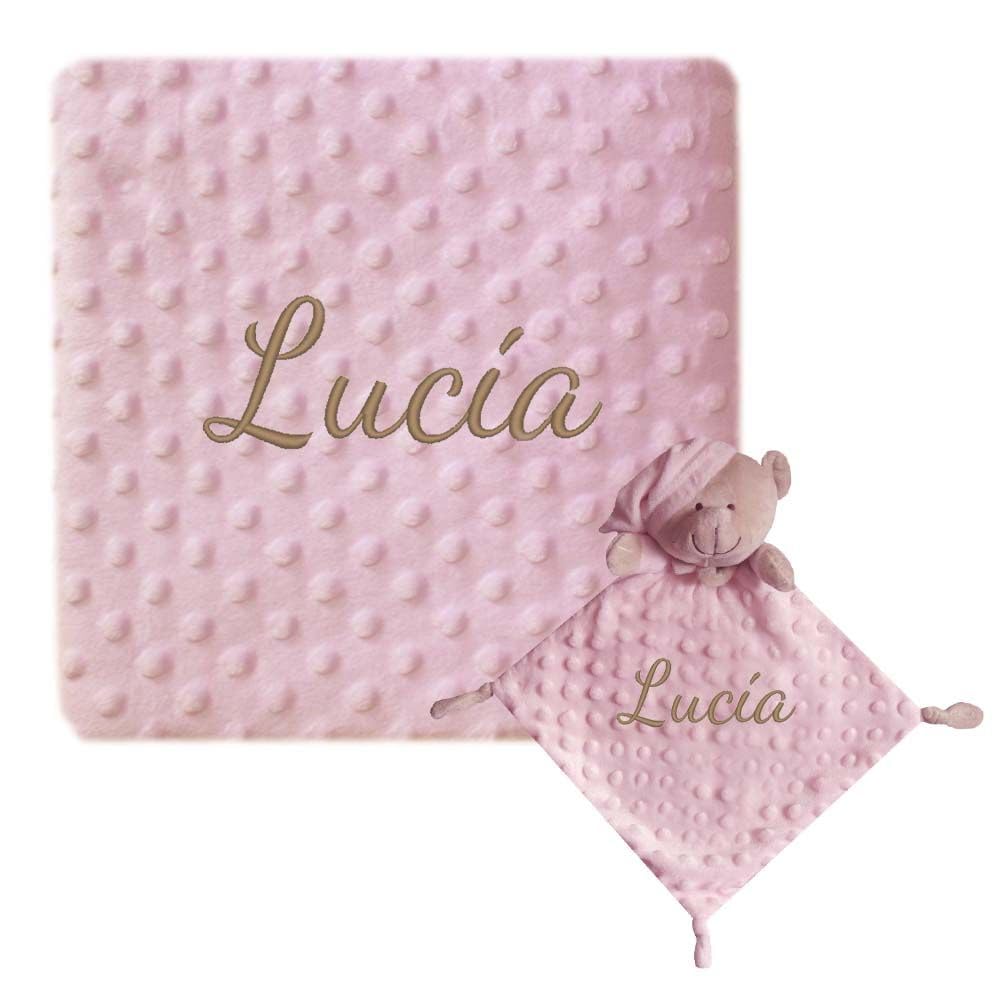 various Set Personalizada Manta + Dou Dou Bordado Bebe Recien Nacido Padres Primerizos Manta Suave Minky Poliester Cuna Coche Nina Nino Nombre Bordado Detalle Tierno Color Rosa