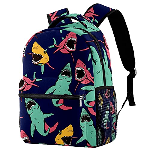Sac à dos d'école motif requin pour garçons et étudiants multicolore