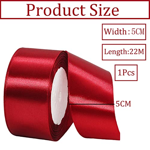50mm Wide Thick Burgundy Ribbon for Gift Wrapping,22m 2Inch Large Fabric Dark Red Satin Ribbon Christmas Ribbons for Crafting,Bouquets,Wedding,Gift Wrapping Bow,Car,Presents,Cake Xmas Decorations - Image 2