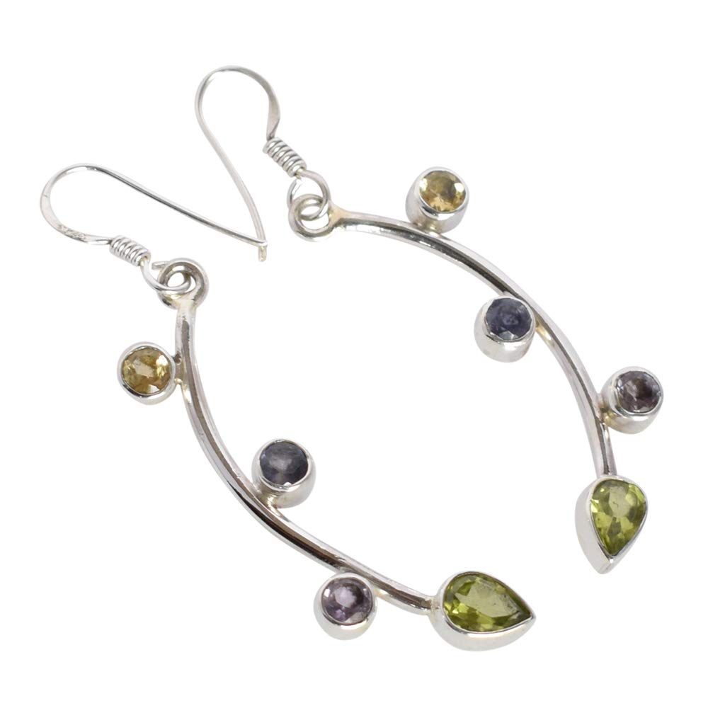 Boucles d'oreilles citrine améthyste argent anti-ternissement