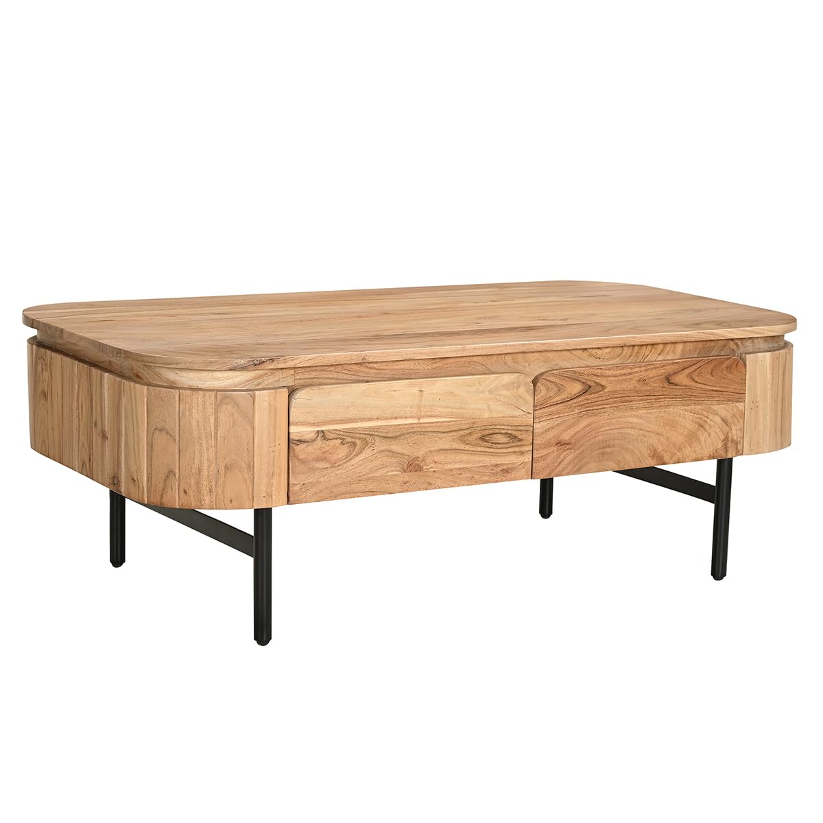 Miliboo Table Basse avec rangements en Bois Massif et métal Noir 4 tiroirs L115 cm Napoli