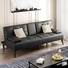 Shintenchi Futon Sofa Bed, Leather Foldable Couch, Reclining Sleeper w/Removable Armrests, Upholstered Loveseat w/Folding Cup Holders for Home, Office, Black