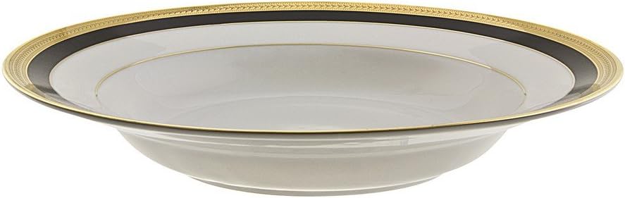 10 Strawberry Street Sahara Black 9"/8 Oz Rim Soup Bowl, Set of 6, White/Black/Gold