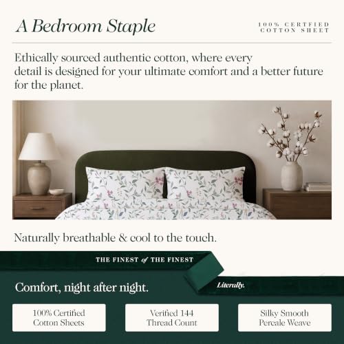 Image of 100% Cotton Printed Percale Cooling Bed Sheet Set - King Size, Botanique