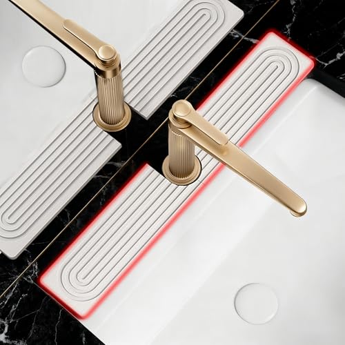 CHARMNAIL Tappetino Lavello Cucina in Diatomite, Assorbente e Asciugatura Rapida, con Foro a U (≤6.35cm) e Piedini Antiscivolo, Paraspruzzi per Rubinetto, Bianco, 60x10cm