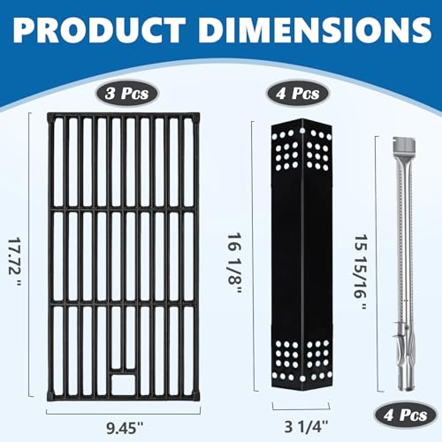 Image of Grill Parts Kit for Monument 4-Burner Grill Relacement Parts Accessories | 3 97888 Grates+4 Burners+4 Heat Plates, for Monument D405 /425 & 24367 /24633 /35633 /13892 Gas Grill, All-in-One Grill Parts Set