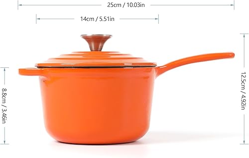 Miniatura 7 de HAWOK Mini cacerola de hierro fundido esmaltado, diámetro de 5.5 pulgadas, cacerola de 1 cuarto con tapa y mango largo, color azul