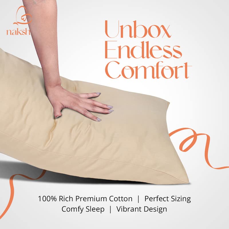 Image of Naksh Japandi Vibes Collection Cotton 210 TC Plain Pillow Covers Set of 2, Beige Pillow Cover | Sleep Pillow Covers (18 in x 27 in) |Soft Pillows Covers Cotton for Big Pillows