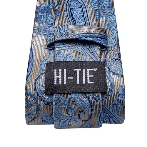 Image of Hi-Tie Men 63inches Tie Set Extra Long Necktie Paisley Tie Pocket Suqare Cufflinks Big and Tall Men Tie