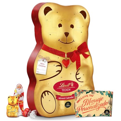 Calendarios de adviento de chocolate 14 Gran Calendario de Adviento OSO TEDDY LINDT 2025 · Gran Formato 310 g · Incluye Tarjeta Personalizada Navidad Cia&Co · Surtido de Bombones y Figuras de Chocolate con Leche Lindt · Regalo Premium
