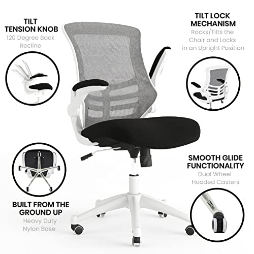 Image of Flash Furniture Kelista Office Chair, Ergonomic, Mid-Back, White Frame, Black Mesh with Swivel