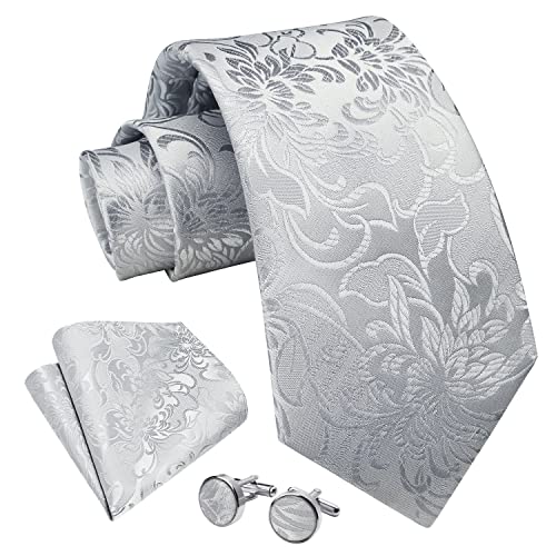 Image of Enlision Ties for Men Floral Tie Handkerchief Cufflinks Set Formal Flower Classic Mens Necktie & Pocket Square Wedding