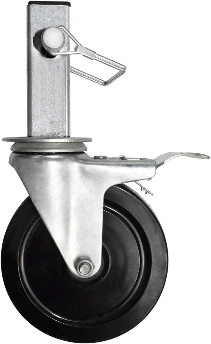 5 Inch Scaffolding Casters, Set of 4 Heavy Duty Baker Scaffold Wheels with Dual Locking Brakes, Rubber Casters Square 1-1/4" Stem Replacement for 6ft Baker Scaffold, 440LBS Capacity per Caster