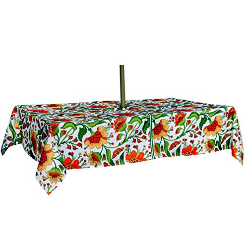 Image of EHouseHome Outdoor Indoor 60x84 inch Rectangle Tablecloth with Umbrella Hole and Zipper, Waterproof Zippered Patio Cloths, Spring /Summer Table Covers for Backyard Circular Table /BBQs /Picnic