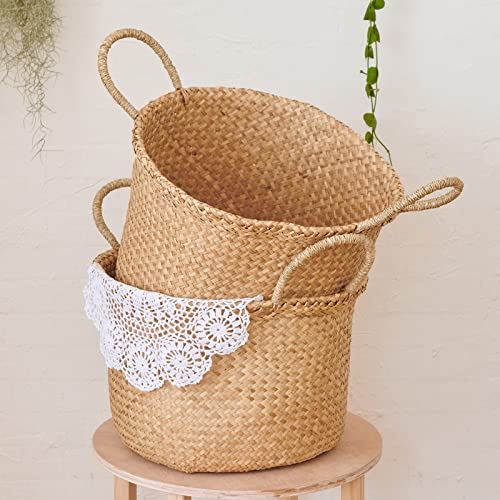 Goodsdeco Multipurpose Seagrass Belly Basket With Handle - Laundry Basket, Woven Seagrass Basket With Handle For Laundry Plants, Large Size Rattan Basket #TOP1