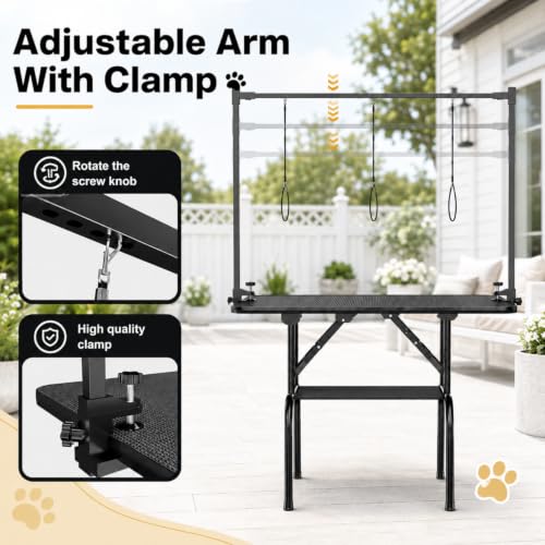 Image of 46 Inch Foldable Dog Grooming Table with Adjustable Arm, Nooses & Storage Basket - Non-Slip Pet Grooming Station for Dogs & Cats - Supports Up to 300 lbs (46 inches)