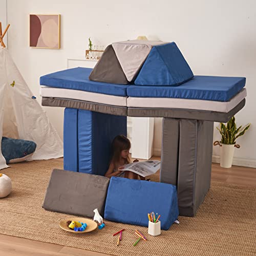 Jela Kids Couch Extended Size 8Pcs For Family, Floor Sofa Couch Modular Funiture For Kids Adults, Playhouse Play Set For Toddlers Babies, Modular Foam Play Couch Indoor 66" X 33" X 22" Darkgrey #TOP6