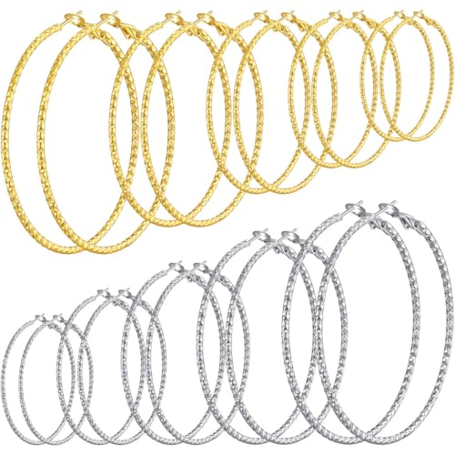 5/10 Pairs Stainless Steel Hoop Earrings for Women Hypoallergenic Large Small 14K Gold Starry Sky Filigree Hoops Silver Hoop Earring Pack Lightweight Fashion Earrings Set