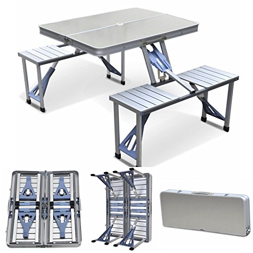 Listado de Mesas de picnic para comprar hoy. 46 Magshion Muebles portátil Plegable Mesa de Picnic de Camping con 4 Asientos, Aluminio