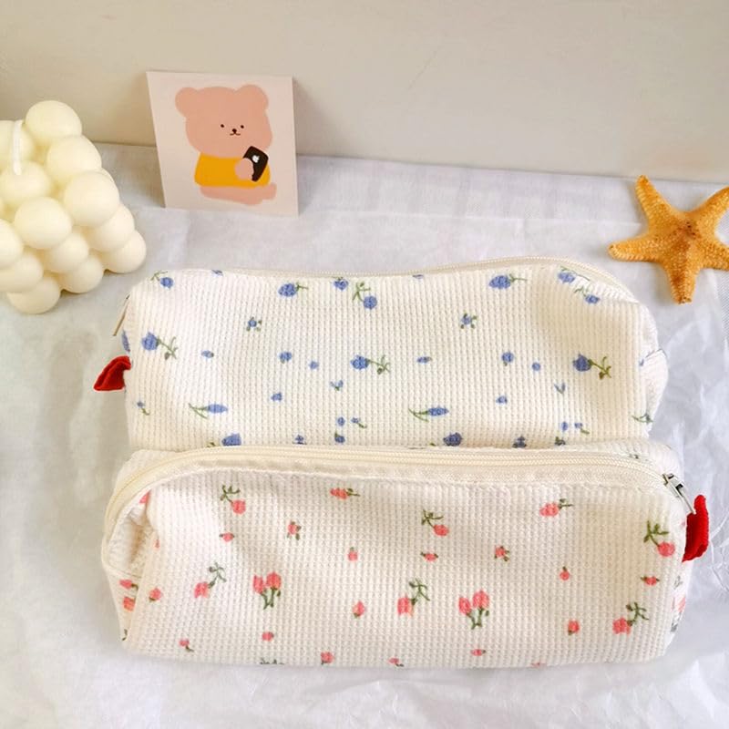 Image of Jinshining Pink Strawberries Women Fresh Style Pencil Bag Flower Floral Canvas Large Pen Pencil Pouch Bag Pencil Case Pen Holder Coin Pouch, Simple Cosmetic Storage Bags Makeup Bag Marker Cases